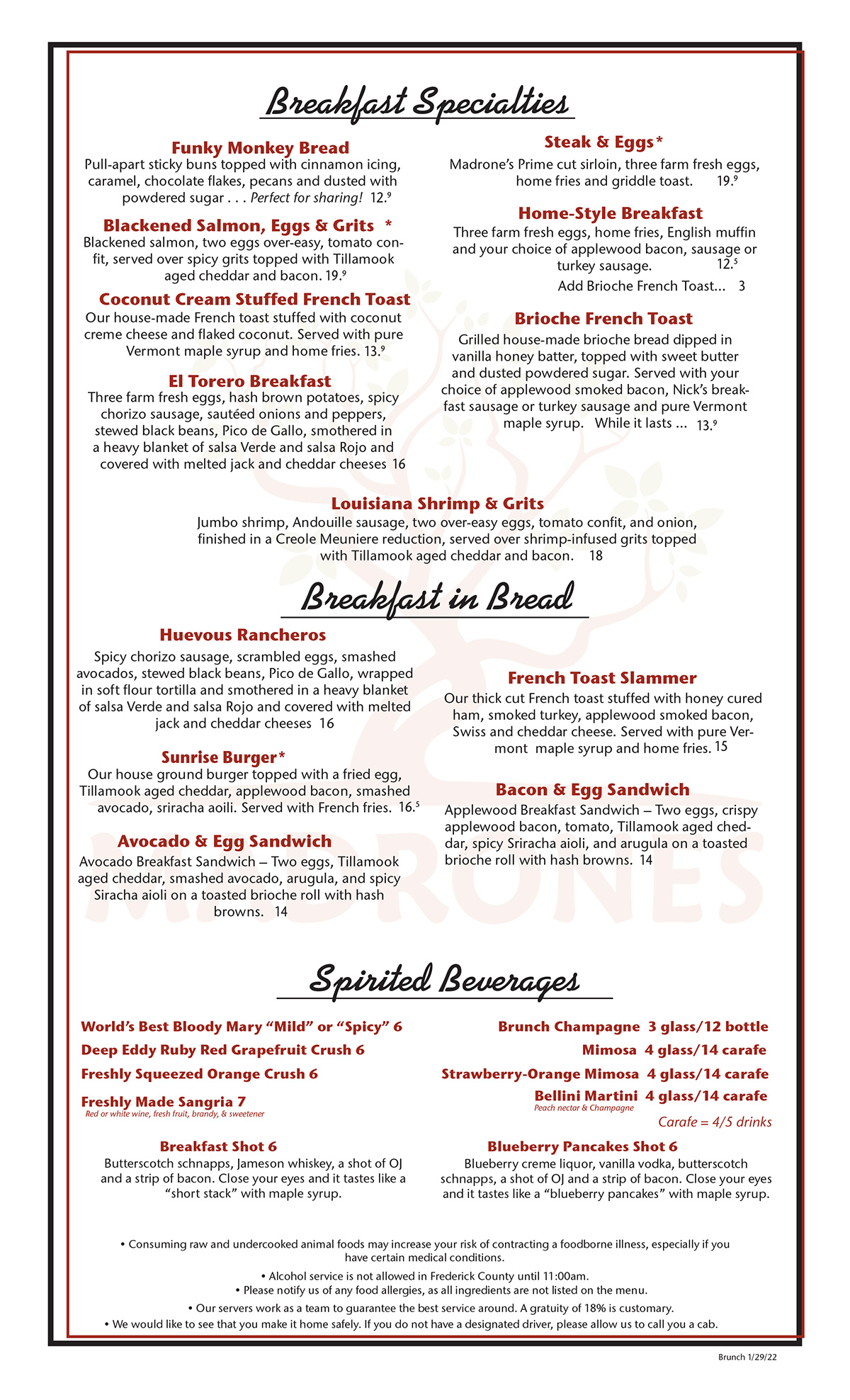 BRUNCH MENU | Madrones