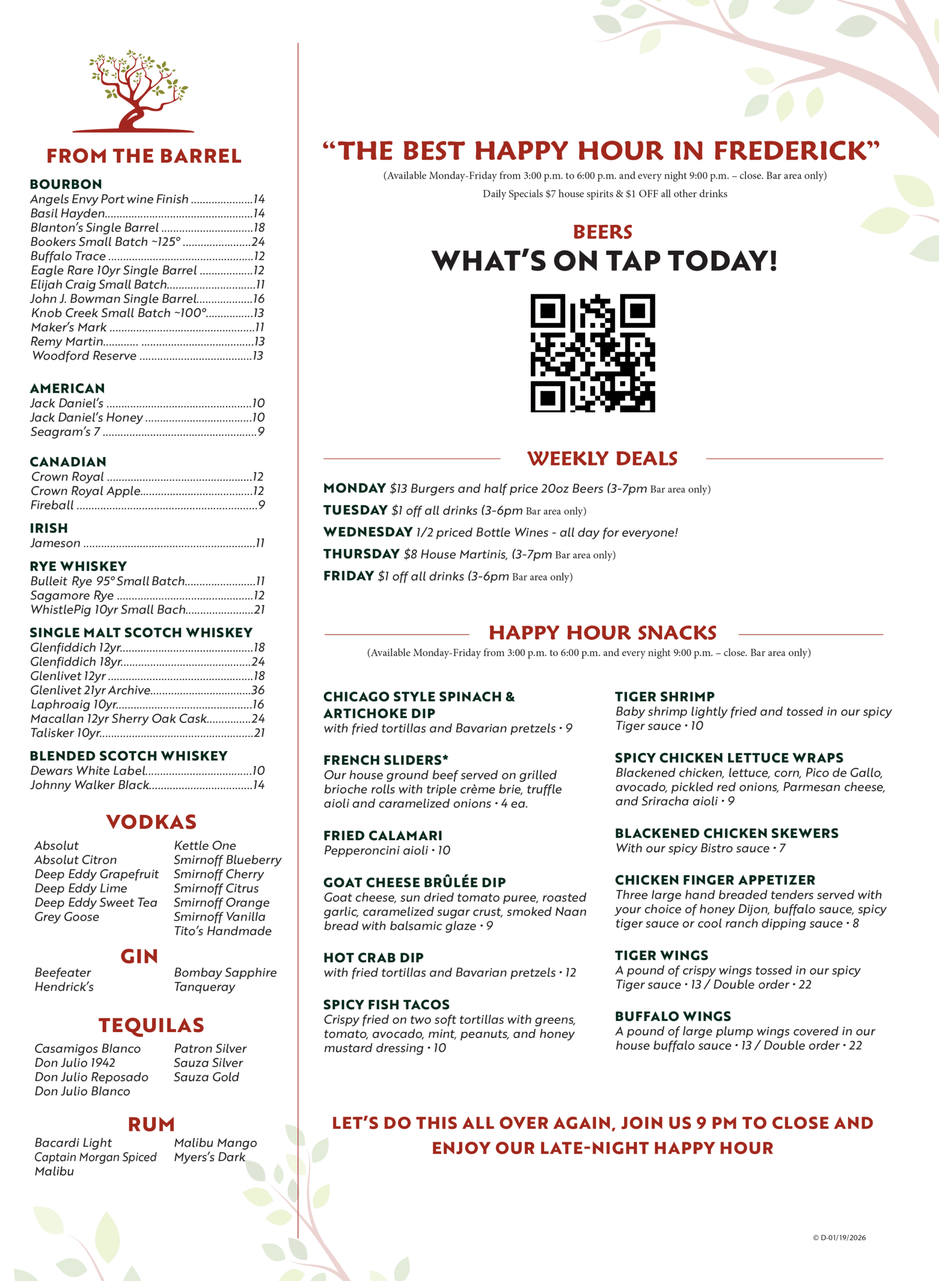 Madrones Drink and Happy Hour Menu